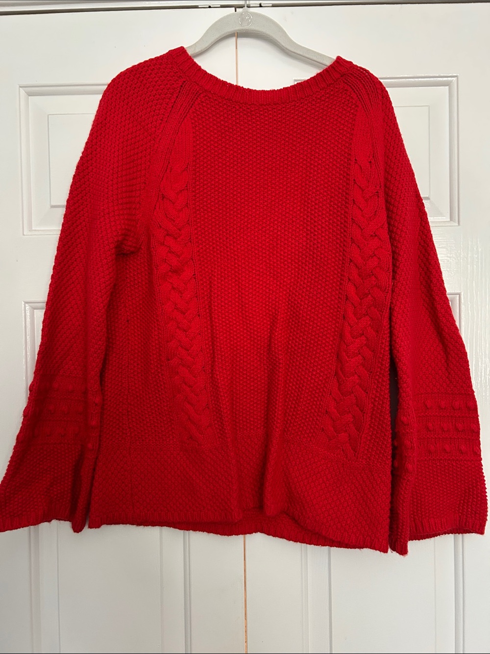 Ann Taylor Red Cable-Knit Crewneck Sweater
